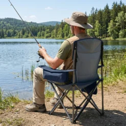 Campingstuhl Klappbar Tragbarer Angelstuhl mit Kühltasche bis 200 kg Belastbar Blau