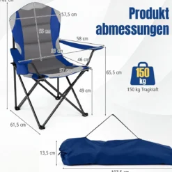 Campingstuhl Klappbar tragbarer Angelstuhl mit Getränkehalter Rutschfesten Füßen Blau