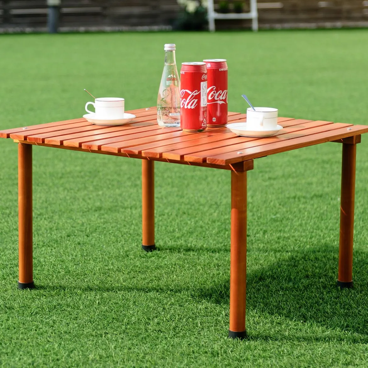 Camping-Tisch aufrollbar Gartentisch aus Tannenholz tragbarer Picknick-Tisch mit Tragetasche Braun