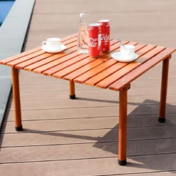 Camping-Tisch aufrollbar Gartentisch aus Tannenholz tragbarer Picknick-Tisch mit Tragetasche Braun