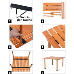 Camping-Tisch aufrollbar Gartentisch aus Tannenholz tragbarer Picknick-Tisch mit Tragetasche Braun