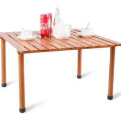 Camping-Tisch aufrollbar Gartentisch aus Tannenholz tragbarer Picknick-Tisch mit Tragetasche Braun