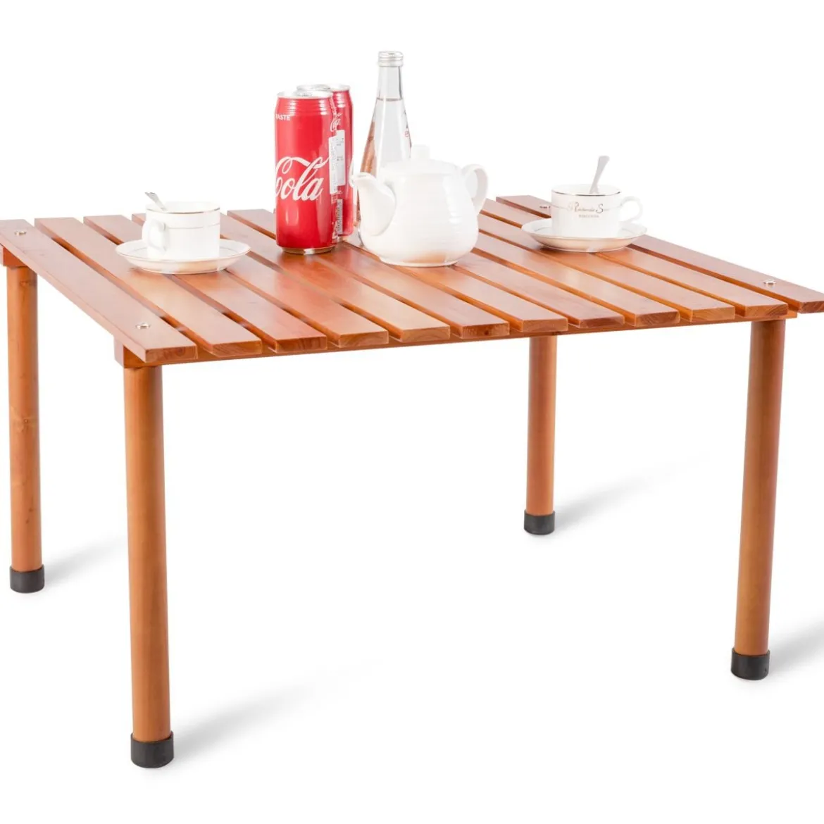 Camping-Tisch aufrollbar Gartentisch aus Tannenholz tragbarer Picknick-Tisch mit Tragetasche Braun