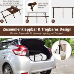 Campingtisch Klappbarer Picknicktisch mit Tragetasche Aufrollbarer Bambustisch 122 x 60 x 43,5 cm Kaffee
