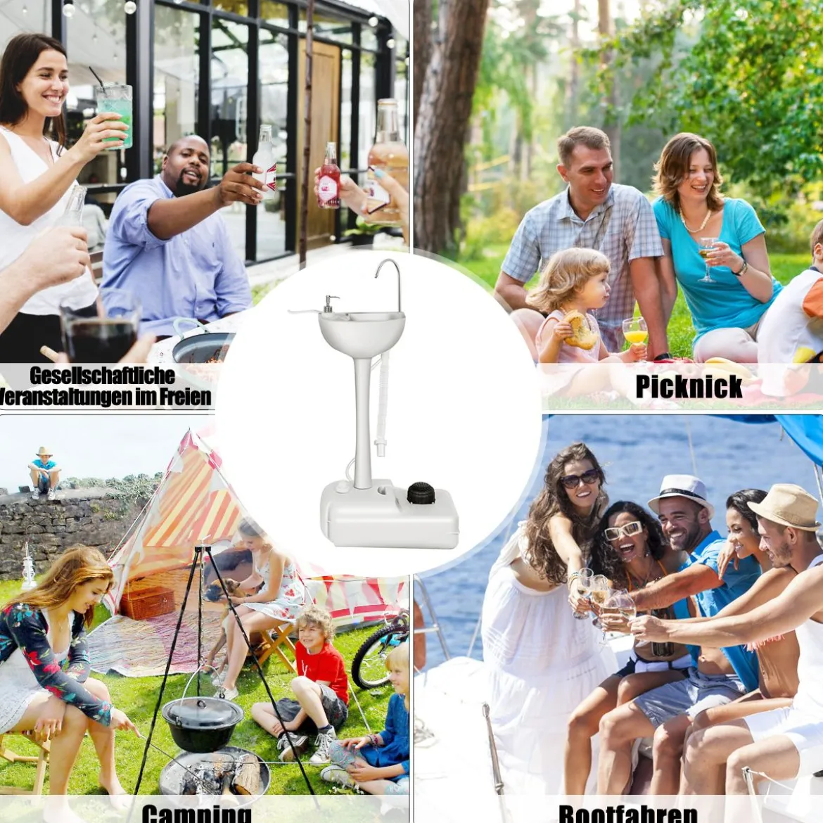 Campingwaschbecken mit 17L Wassertank & Fußpumpe & Handtuchhalter
