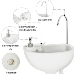 Campingwaschbecken mit 17L Wassertank & Fußpumpe & Handtuchhalter