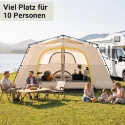 Campingzelt für 10 Personen Familienzelt mit Belüftung Regenschutz & Tragetasche 399 x 267 x 201 cm Khaki