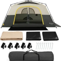 Campingzelt für 10 Personen Familienzelt mit Belüftung Regenschutz & Tragetasche 399 x 267 x 201 cm Beige