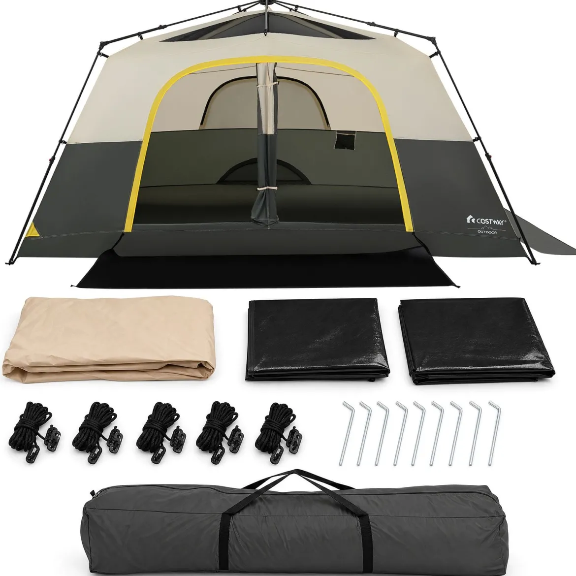 Campingzelt für 10 Personen Familienzelt mit Belüftung Regenschutz & Tragetasche 399 x 267 x 201 cm Beige