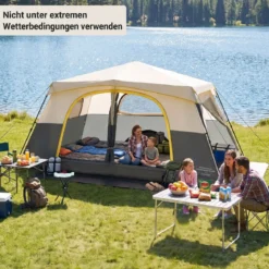 Campingzelt für 10 Personen Familienzelt mit Belüftung Regenschutz & Tragetasche 399 x 267 x 201 cm Beige