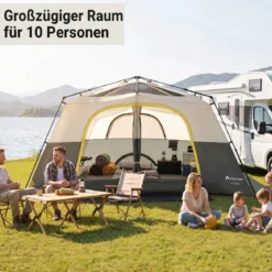 Campingzelt für 10 Personen Familienzelt mit Belüftung Regenschutz & Tragetasche 399 x 267 x 201 cm Beige
