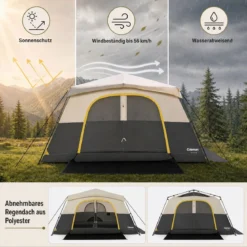 Campingzelt für 10 Personen Familienzelt mit Belüftung Regenschutz & Tragetasche 399 x 267 x 201 cm Beige