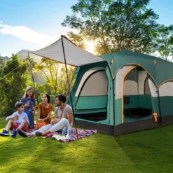 Campingzelt für 6 Personen mit 2-Raum-Trennwand & Regenschutz & PE-Plane & Netzfenstern