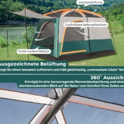 Campingzelt für 6 Personen mit 2-Raum-Trennwand & Regenschutz & PE-Plane & Netzfenstern