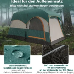 Campingzelt für 6 Personen mit 2-Raum-Trennwand & Regenschutz & PE-Plane & Netzfenstern