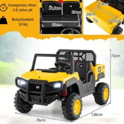 Caterpillar Elektro Auto 24V 2-Sitzer Elektrofahrzeug mit Fernbedienung & 4 x 100W Motoren Elektroauto Gelb