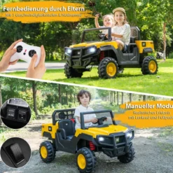 Caterpillar Elektro Auto 24V 2-Sitzer Elektrofahrzeug mit Fernbedienung & 4 x 100W Motoren Elektroauto Gelb