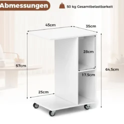 C-förmiger Beistelltisch schmaler Beistelltisch mit Ablageflächen mobiler Nachttisch für Wohnzimmer Weiß