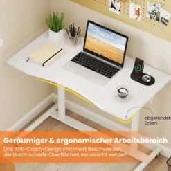 C-förmiger Schreibtsich mit Rollen 70-106 cm höhenverstellbarer ComputertischStehpult Weiß