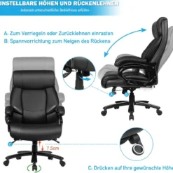 Chefstuhl Bürostuhl Drehstuhl mit Verstellbarer Höhe und Winkel Schwarz