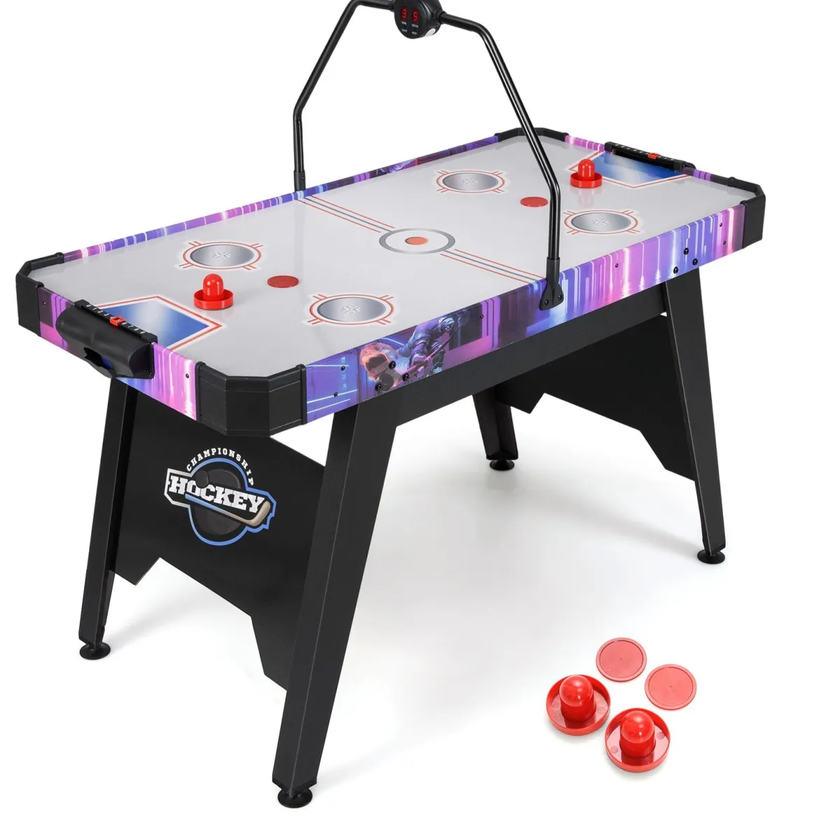144 cm Airhockey-Tisch Airhockey-Arcade-Spieltisch mit leistungsstarkem 12V Motor und LED-Digitalanzeige Schwarz