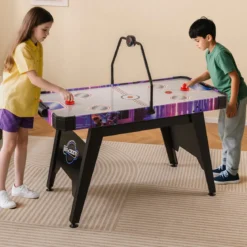 144 cm Airhockey-Tisch Airhockey-Arcade-Spieltisch mit leistungsstarkem 12V Motor und LED-Digitalanzeige Schwarz