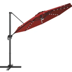 Ø300cm Ampelschirm LED Sonnenschirm mit Kreuzständer Terrassenschirm neigbar Weinrot