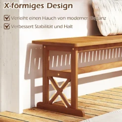 130 cm Außenbank aus Akazienholz 2-3 Personen Rückenfreie Gartenbank mit Lattenrost-Sitz Natur