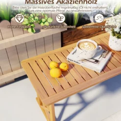 130 cm Außenbank aus Akazienholz 2-3 Personen Rückenfreie Gartenbank mit Lattenrost-Sitz Natur