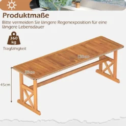 130 cm Außenbank aus Akazienholz 2-3 Personen Rückenfreie Gartenbank mit Lattenrost-Sitz Natur