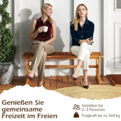 130 cm Außenbank aus Akazienholz 2-3 Personen Rückenfreie Gartenbank mit Lattenrost-Sitz Natur