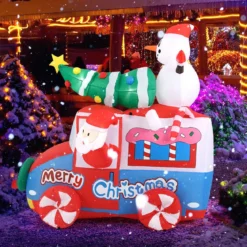 177cm Aufblasbare Deko Weihnachten LED Weihnachtsmann im Auto Weihnachtsdekoration mit Schneemann