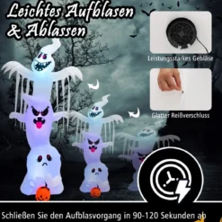 310 cm Aufblasbare Gestapelte Halloween-Geister Halloween-Dekoration mit bunten RGB-Lichtern Weiß