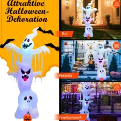 310 cm Aufblasbare Gestapelte Halloween-Geister Halloween-Dekoration mit bunten RGB-Lichtern Weiß