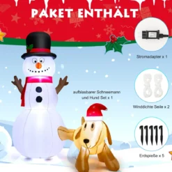 180 cm Aufblasbarer Schneemann mit Süßem Hund Aufblasbarer Weihnachtsschneemann