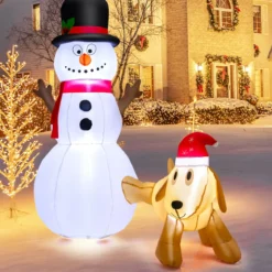 180 cm Aufblasbarer Schneemann mit Süßem Hund Aufblasbarer Weihnachtsschneemann