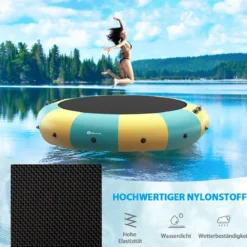 457cm Aufblasbares Wassertrampolin mit 500W elektrischer Aufblasvorrichtung Trampolin Bounce Gelb + Grün