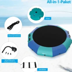 305cm Aufblasbares Wassertrampolin mit 500W elektrischer Aufblasvorrichtung Trampolin Bounce Blau + Grün