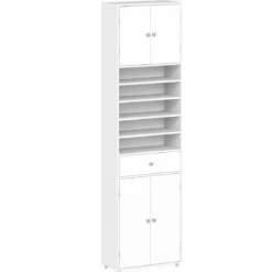 180 cm Badezimmerschrank mit Schublade & Türen & Verstellbaren Regalen Bodenschrank Weiß