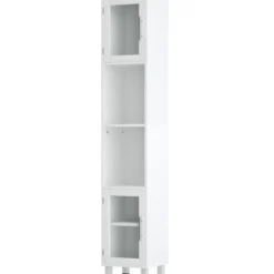 180 cm Badezimmerschrank Schmaler Turmschrank mit 2 Ablagen Weiß