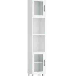 180 cm Badezimmerschrank Schmaler Turmschrank mit 2 Ablagen Weiß