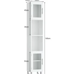 180 cm Badezimmerschrank Schmaler Turmschrank mit 2 Ablagen Weiß