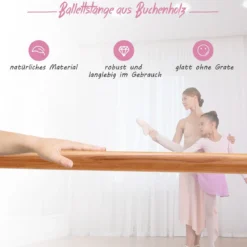 120cm Ballettstange freistehend Ballet Bar 4 stufig höhenverstellbar Ballett Barre mit 2 Holzstangen Rosa