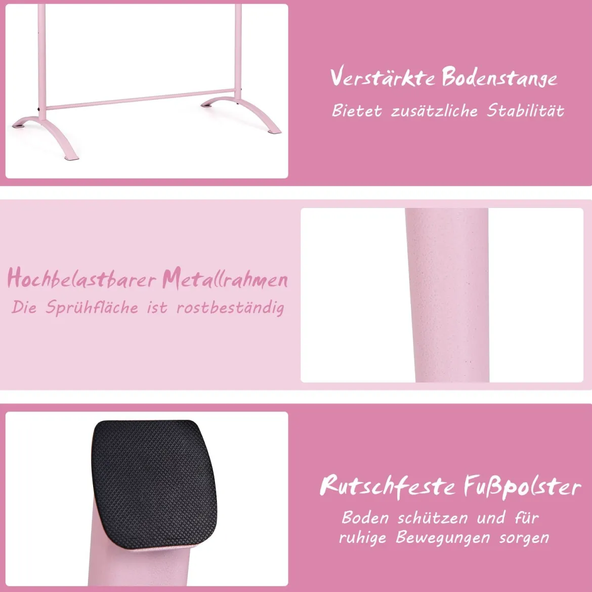 120cm Ballettstange freistehend Ballet Bar 4 stufig höhenverstellbar Ballett Barre mit 2 Holzstangen Rosa
