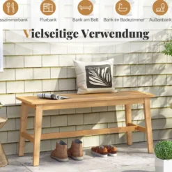 100cm Bambus Essbank mit handgewebtem Rattansitz Holzbank für den Eingangsbereich Landhaus-Küchentischbank Natur