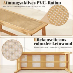 100cm Bambus Essbank mit handgewebtem Rattansitz Holzbank für den Eingangsbereich Landhaus-Küchentischbank Natur