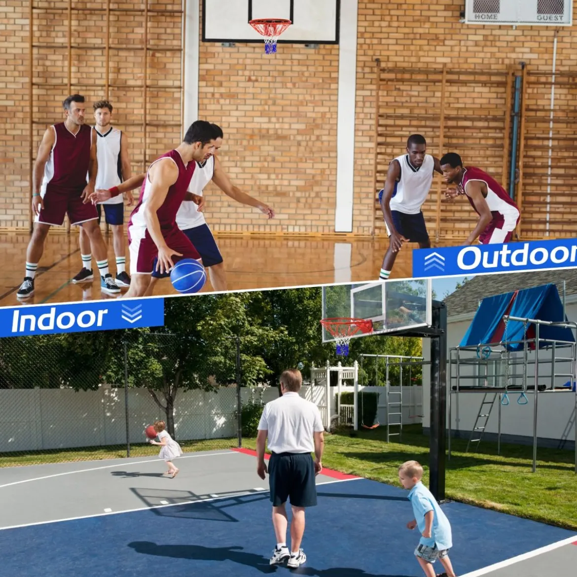 Ø 45 cm Basketball-Korb und Netz Basketballkorb mit Netz für In- und Outdoor Rot + Weiß + Blau