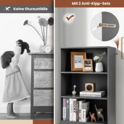 120 cm Bücherregal mit Schubladen 4 Ebenen Lagerregal aus Holz Standregal 60 x 38 x 120 cm Grau
