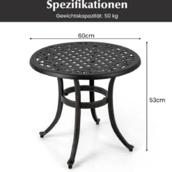 Ø 60 cm Beistelltisch aus Aluminiumguss mit Verstellbaren Fußpolstern Runder Balkontisch