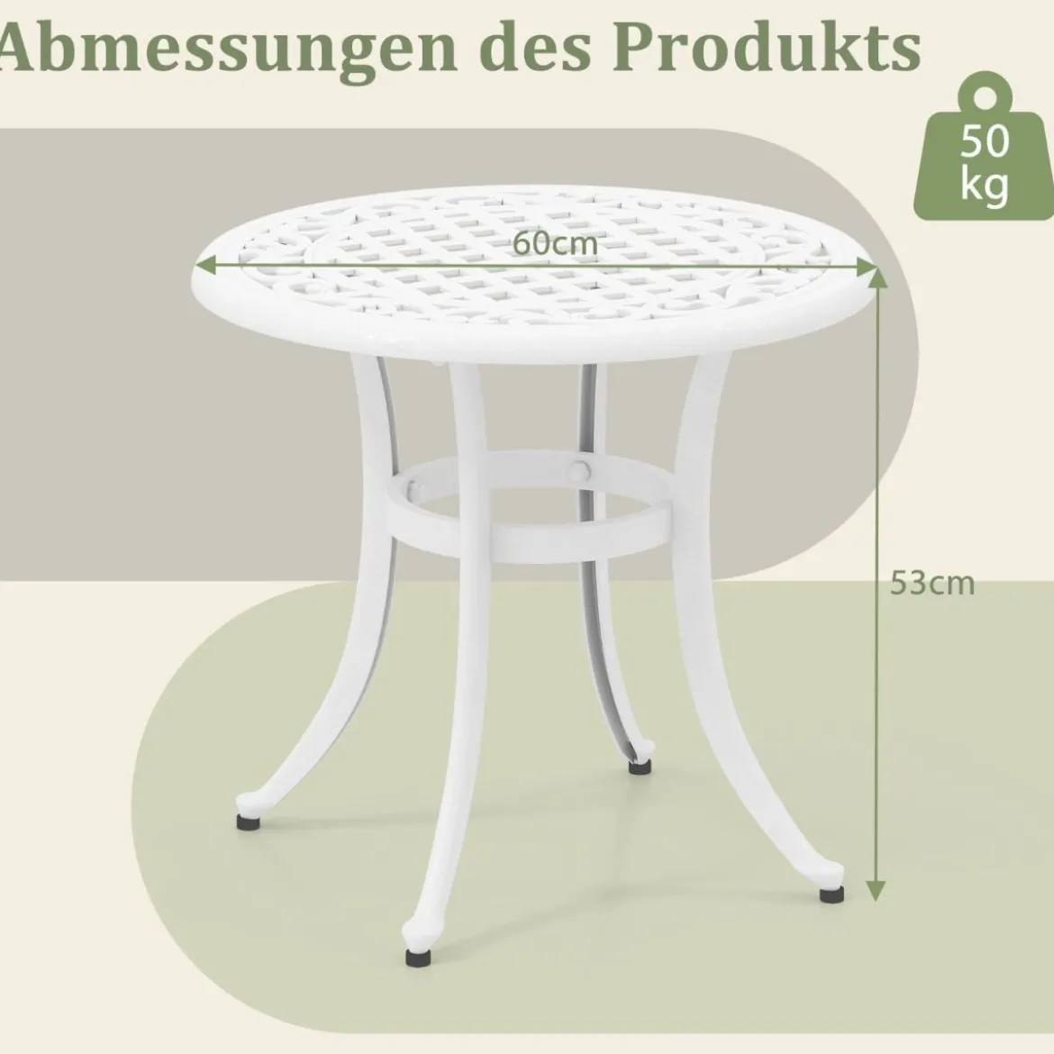 Ø 60 cm Beistelltisch aus Aluminiumguss mit Verstellbaren Fußpolstern Runder Balkontisch